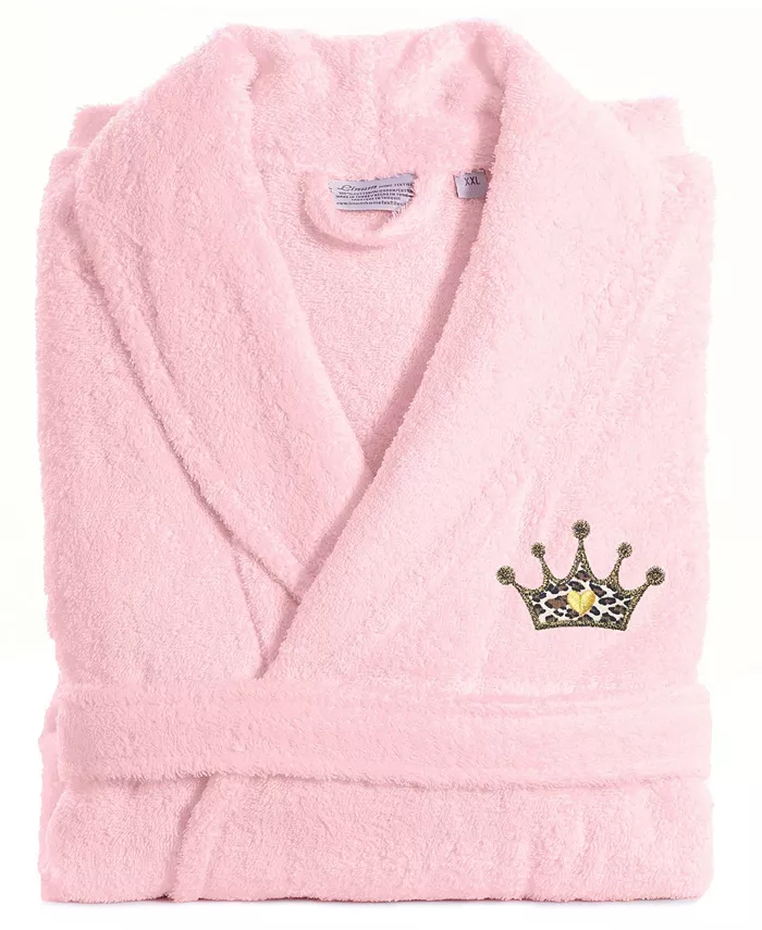 Linum Home Embroidered with Cheetah Crown Terry Bath Robe