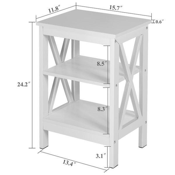 VECELO Modern White End Table with 3-tier Open Shelves - 15.7