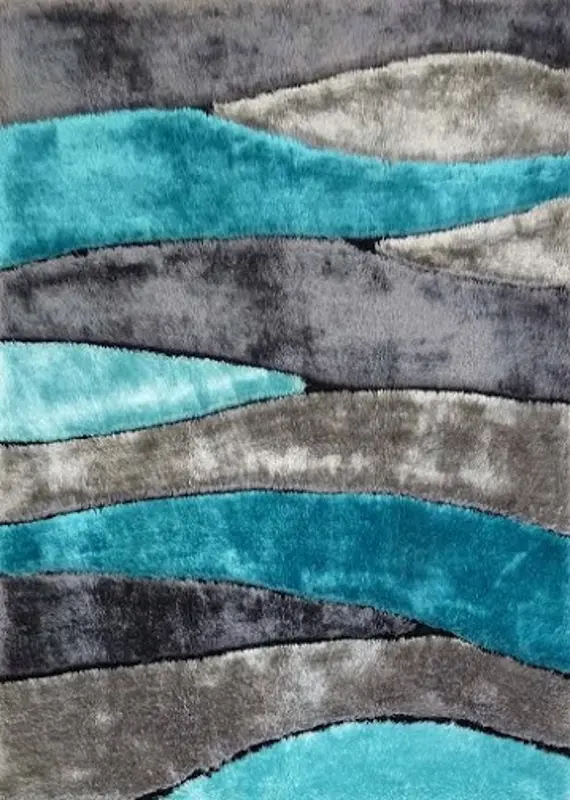 Living Shag 5 x 7 Gray and Teal Area Rug