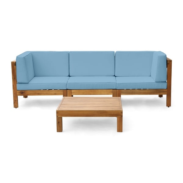 Oana Outdoor 3Seater Acacia Wood Sectional Sofa Set with Coffee Table by Christopher Knight Home