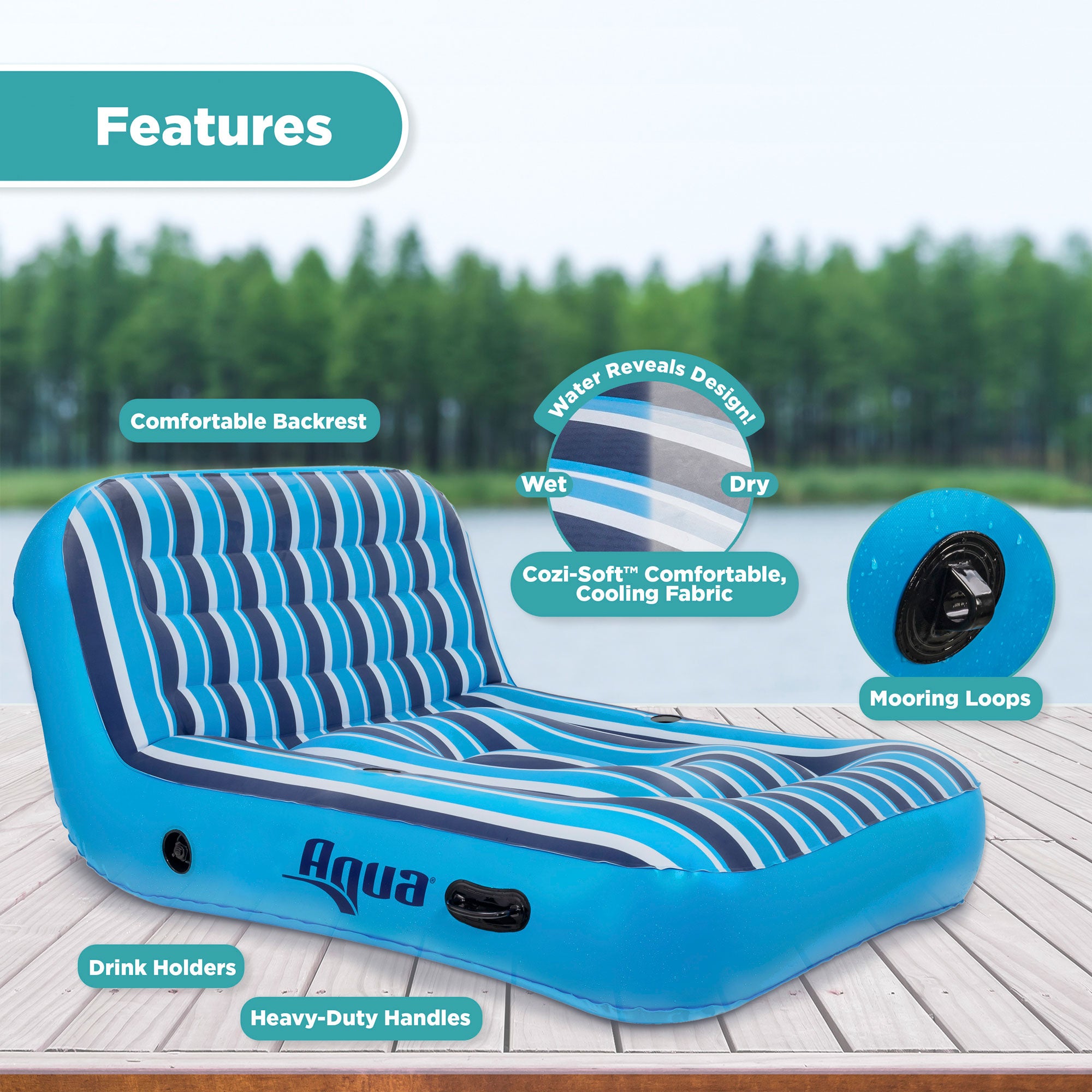 Aqua Heavy Duty Ultra Comfort Inflatable 2 Person Pool Float Recliner Lounger