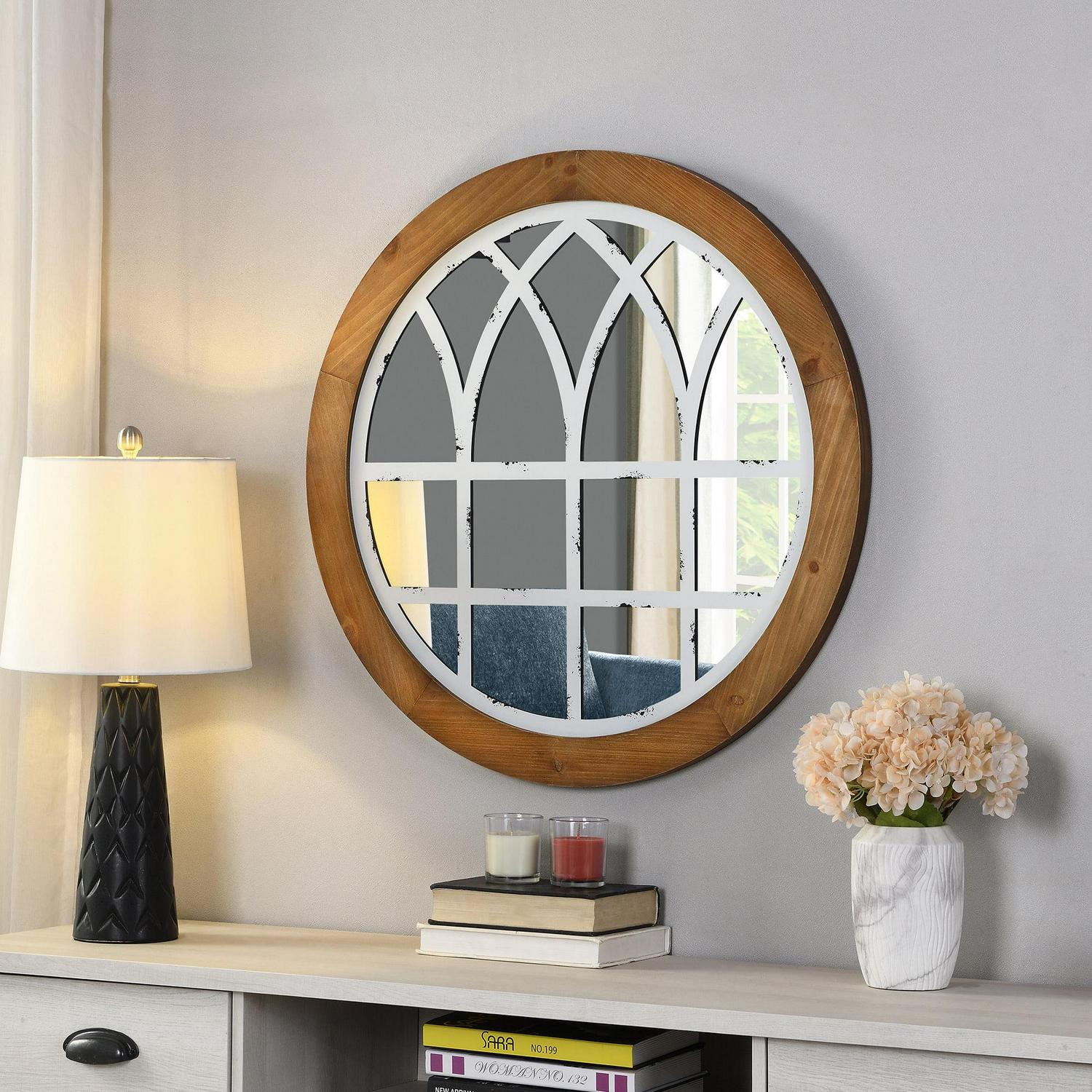 FirsTime and Co Brown And White Covington Arch Wall Mirror Farmhouse Round 30 x 11 x 30 in  Crowdfused