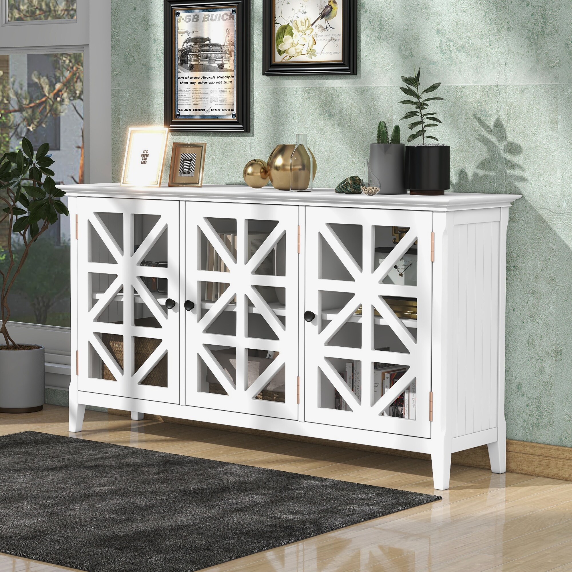 Farmhouse White Entryway Console Table with Adjustable Shelves