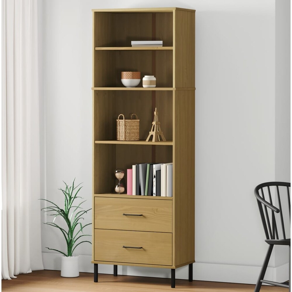 vidaXL Bookshelf Book Cabinet with 2 Drawers Storage Cabinet OSLO Solid Wood   23.6\