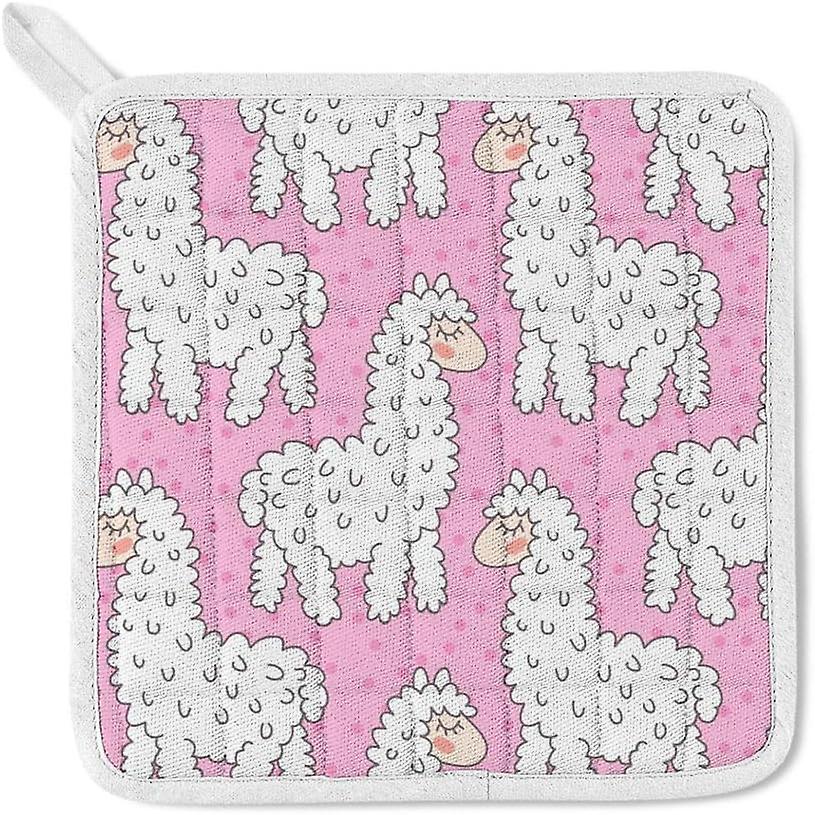 Insulation Kitchen Oven Mitts Potholder Apron 3pcs Set Cute Llama Alpaca On Pink Non Slip Heat Resistant Gloves For Baking Cooking Bbq