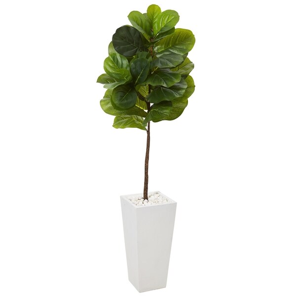 57 Fiddle Leaf Artificial Tree in White Planter (Real Touch)