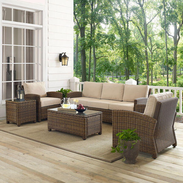 Bradenton Sand 5-Piece Outdoor Wicker Sofa Conversation Set with Cushions with Cushions