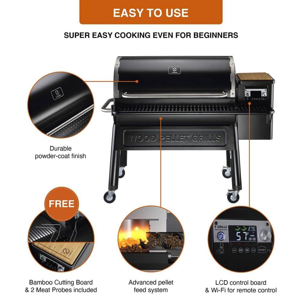 Z GRILLS 1068 sq. in. Wi-Fi Pellet Smart Grill and Smoker in Black ZPG-11002B