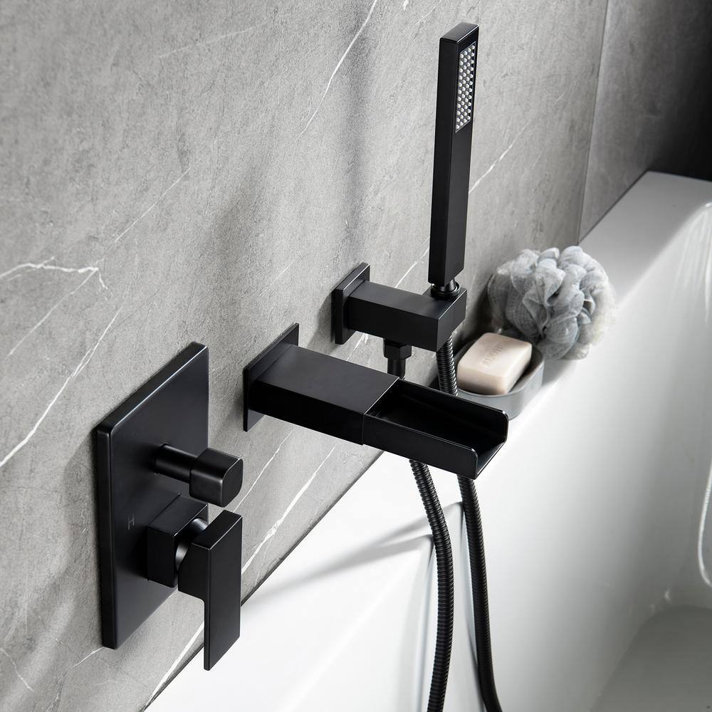 Boyel Living 2-Handle Square Hand-Held Bathtub Faucet with Pressure Balance Valve in Matte Black RB0733