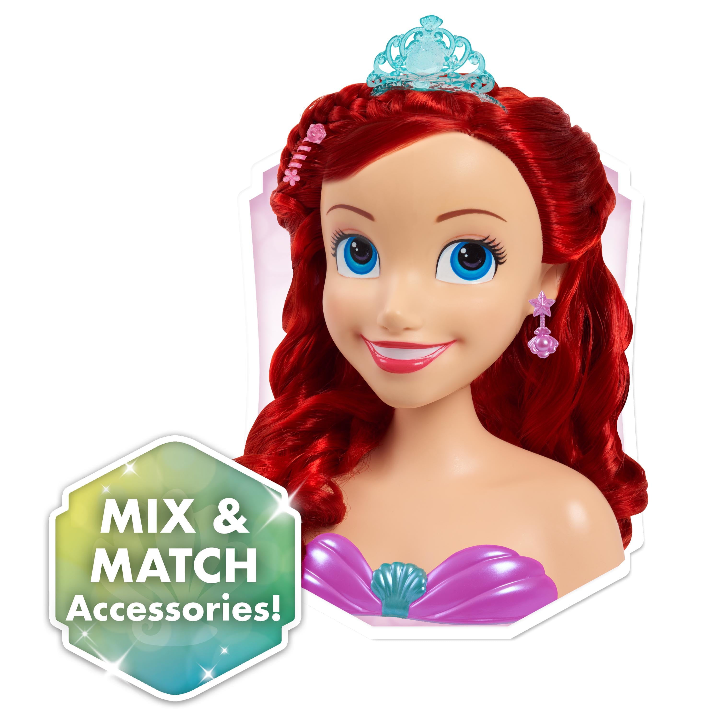 Disney Princess Ariel Styling Head, 18-pieces, Pretend Play, Officially Licensed Kids Toys for Ages 3 Up, Gifts and Presents