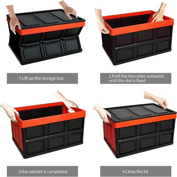 2-Pack Collapsible Plastic Storage Bins 50L Organizer Box Stackable Utility Crates with 2 Waterproof Bag and Lids