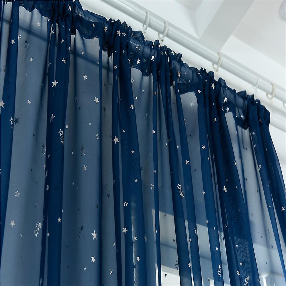 Navy Blue Sheer Curtains Little Star Print Window Screen Curtains For Living Room Dining Room Office Hotel 1 Panel 40