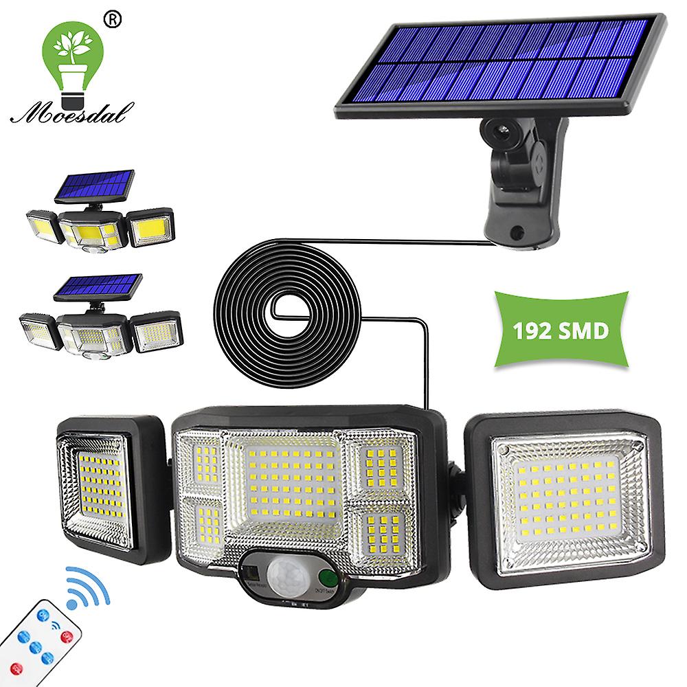 192 Smd Cob Led Outdoor Solar Lights 3 Heads Wall Lamp Motion Sensor 270 Wide Angle Illumination Waterproof With Remote Control