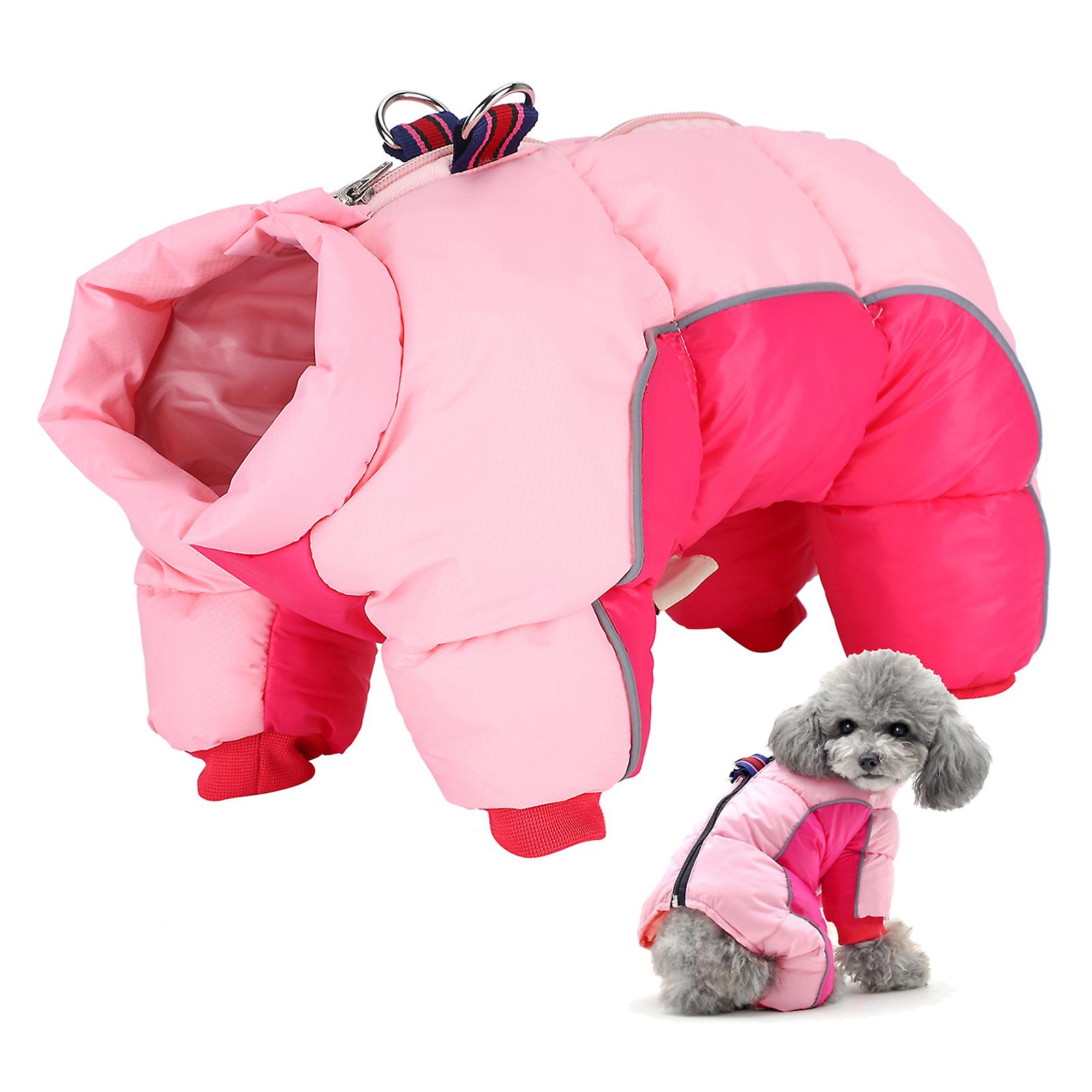 Pet Dog Winter Keep Warm Windproof Clothes Clothing Four Legs With Back Zipper Pink12#