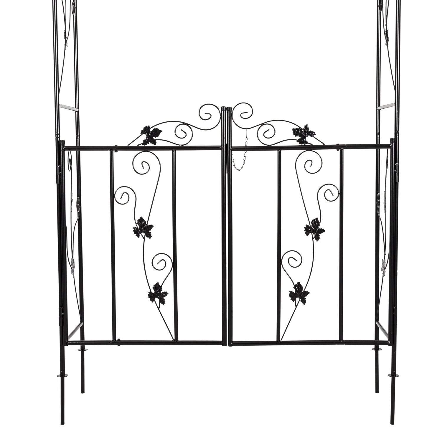 Kinbor Outdoor Garden Arbor, Steel Arch Arbor w/ Scrollwork, Wedding Metal Arch w/ Gate for Climbing Plants, 8 H x 3.6 W