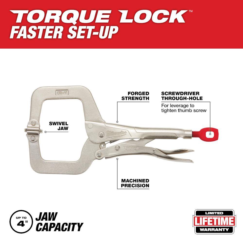 MW 11 in. Torque Lock Locking C-Clamp with Swivel Jaws 48-22-3521