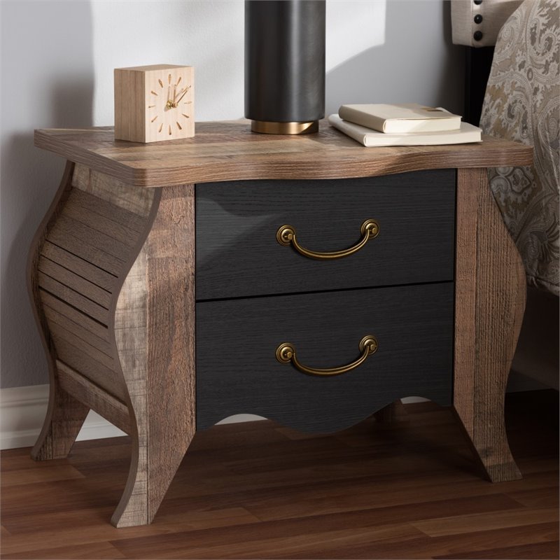 Baxton Studio Romilly 2 Drawer Nightstand in Black and Oak