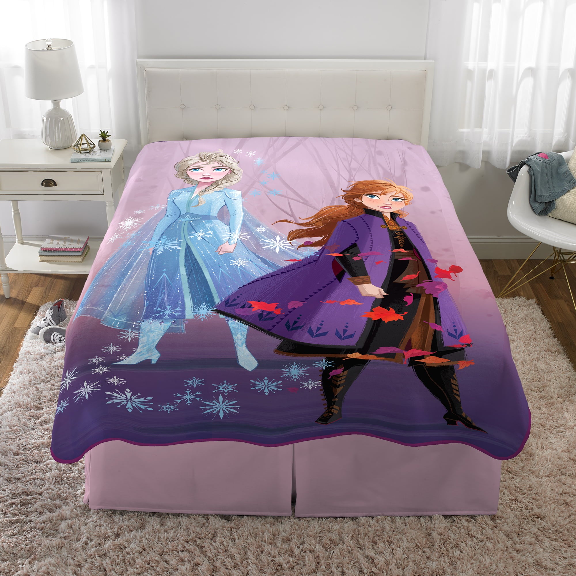 Disney Frozen Kids Fleece Twin/Full Blanket， 62 x 90， Purple