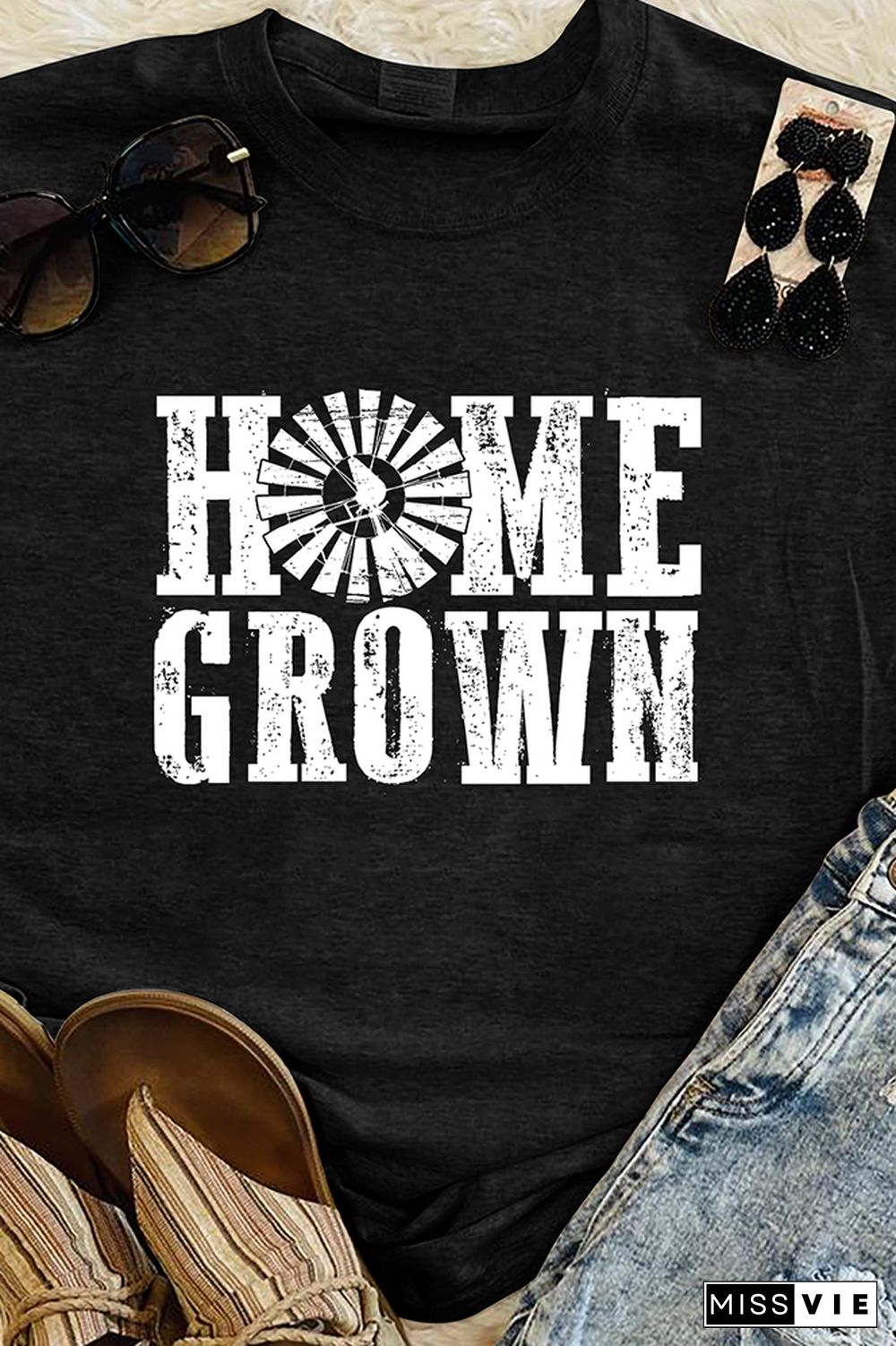 Home Grown Print Graphic Tees for Women Wholesale Short Sleeve T shirts Top