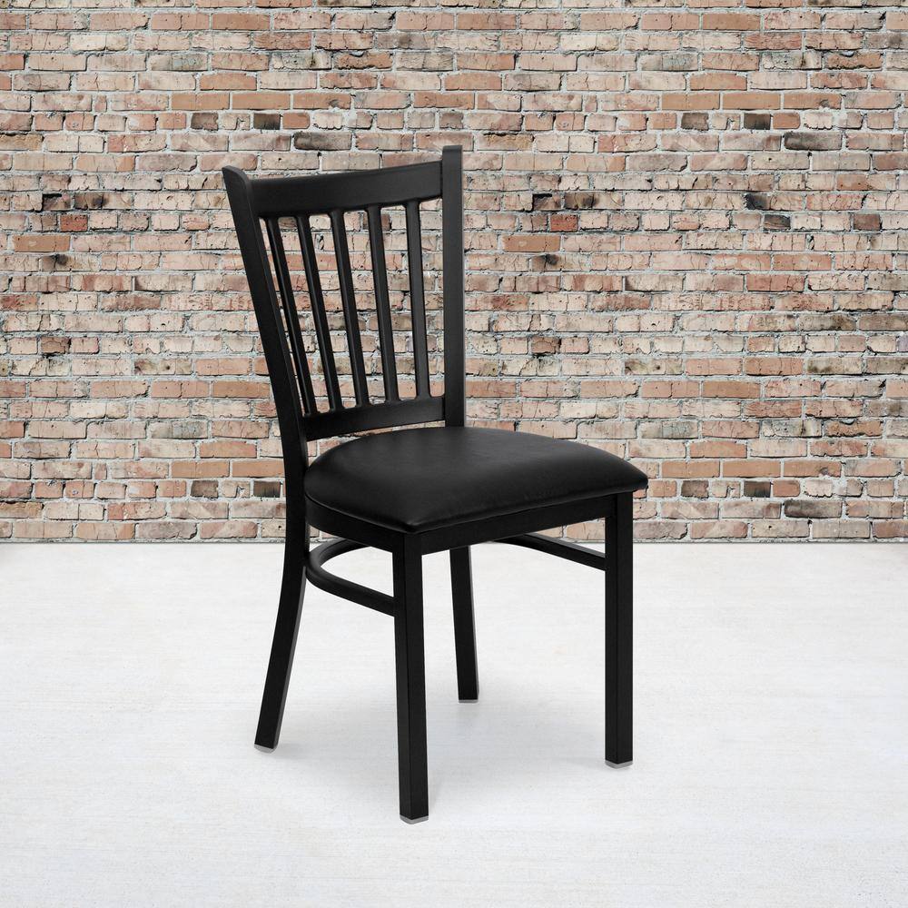 Flash Furniture Hercules Series Black Vertical Back Metal Restaurant Chair with Black Vinyl Seat XUDG6Q2BVRTBLKV