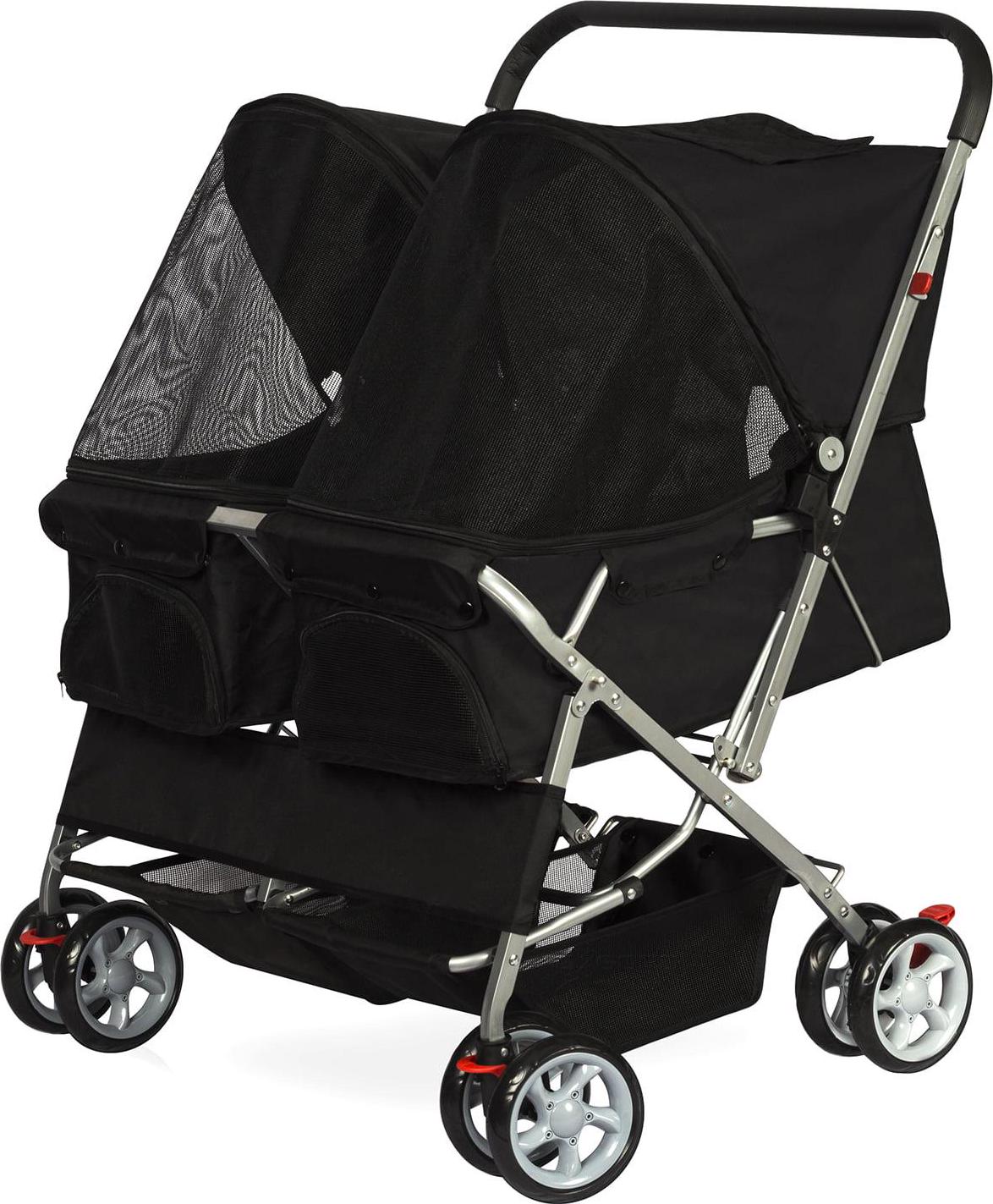 Paws and Pals Double Pet Stroller for Cats and Dogs Folding 4Wheel Carrier Jogger (Black)  Crowdfused