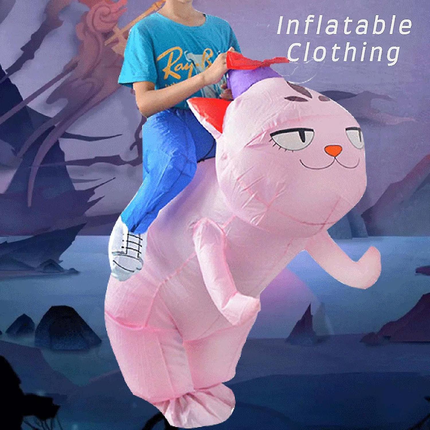 Adult Inflatable Cat Costume Ride on Cat Fan Operated Blow-Up Suits Halloween Animal Lovely Cosplay