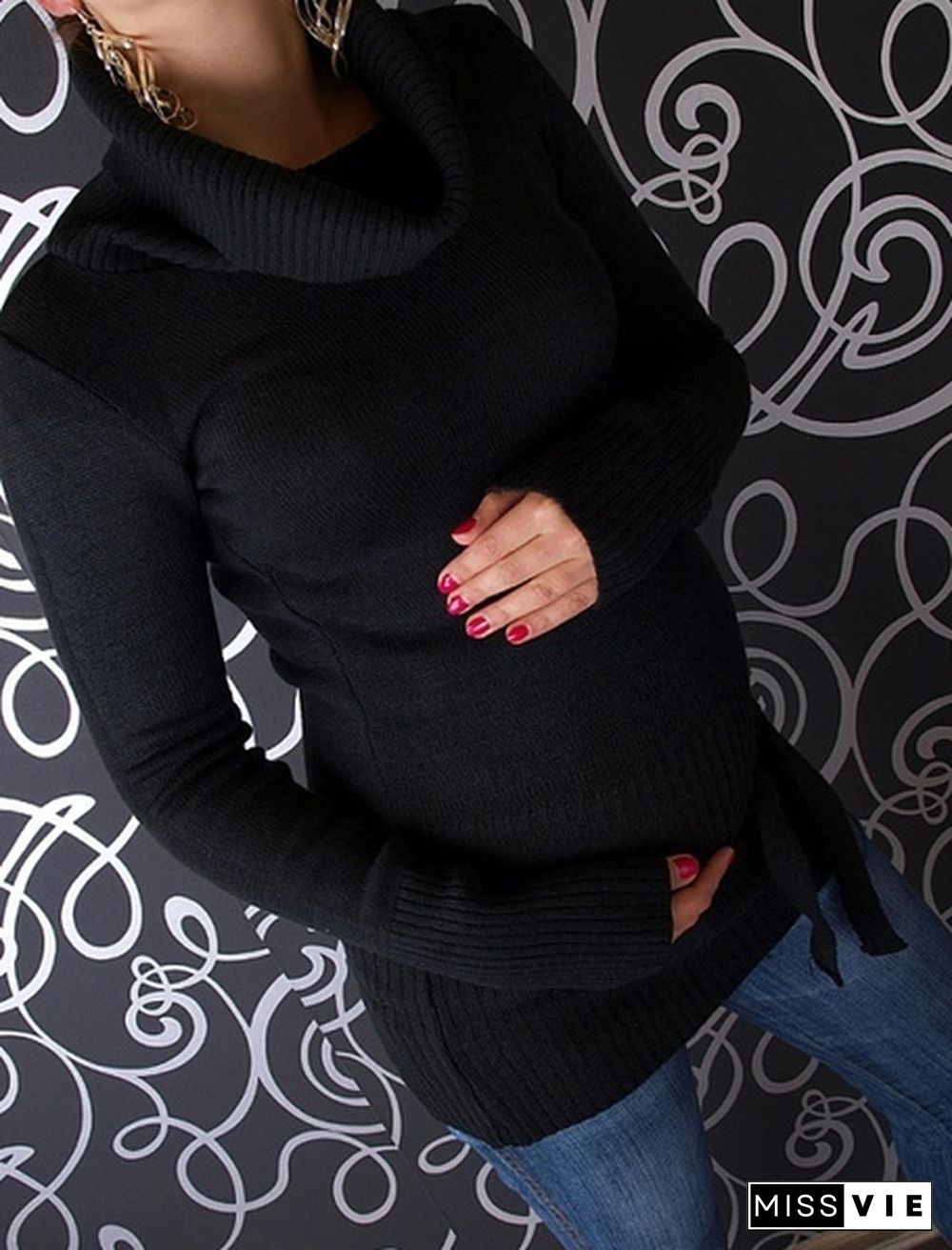 New Women Fashion Autumn and Winter Casual Knitted Sweater Long Sleeve Turtleneck Maternity Pregnancy Sweater Pregnant Solid Color Plus Size Tops Women Clothing