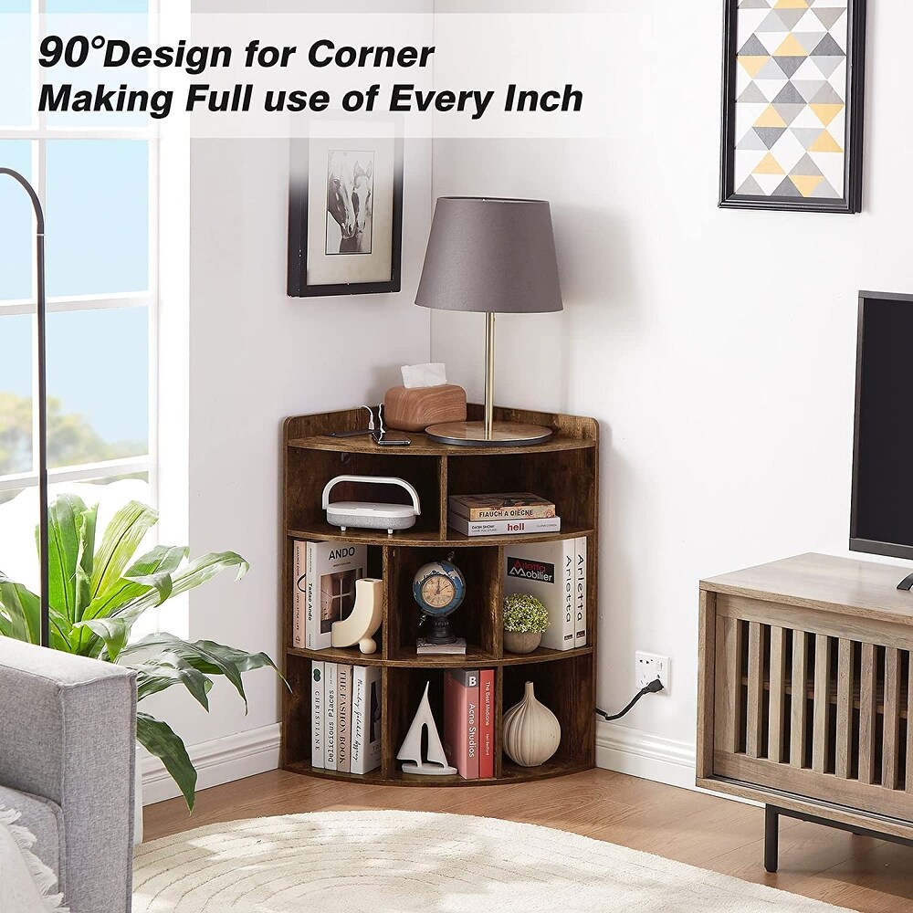 Javlergo Corner Storage Cabinet with USB Charging Station  8 Cubby Triangle Bookcase Bookshelf