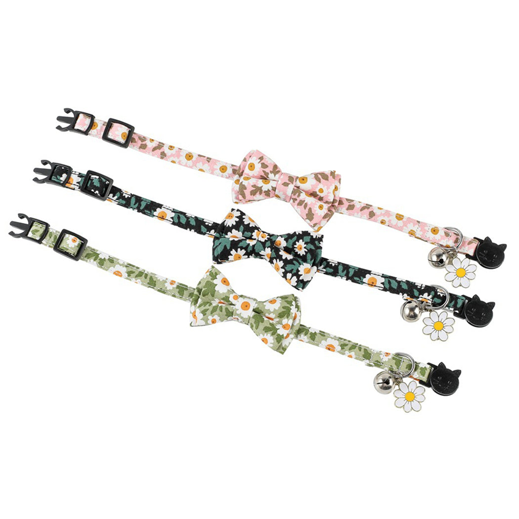 Pet Collar Adjustable Detachable Flower Printed Bow Cat Collar Kitten Collar