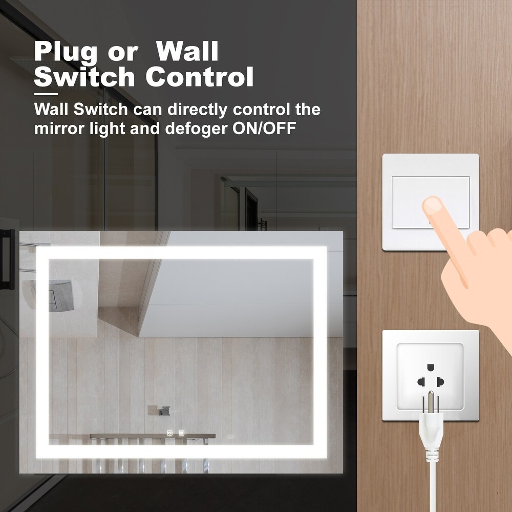Anti Fog Led Light Bathroom Vanity Mirror with Brightness Adjustment Dimmable Touch Wall Switch Control
