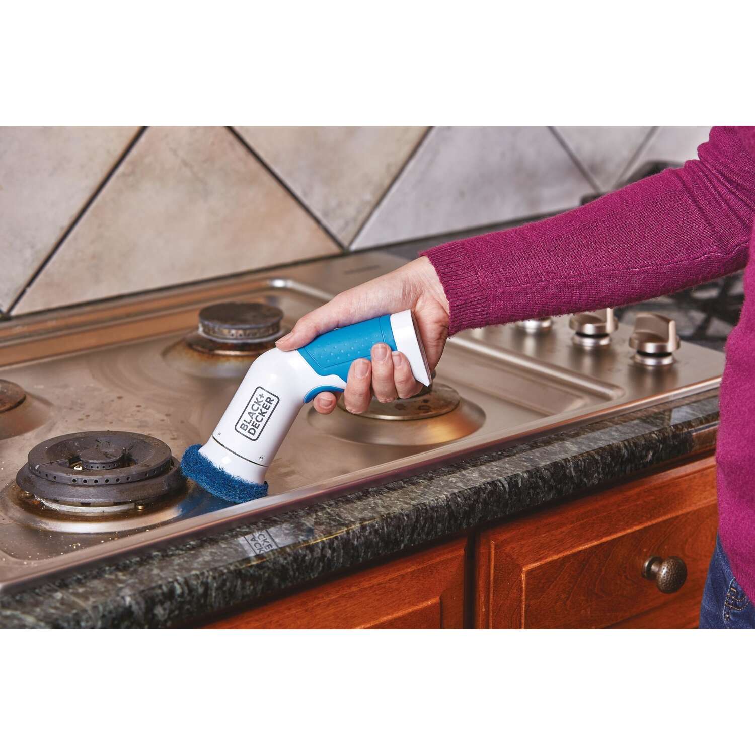 Black+Decker Blue/White Rubber Kitchen Power Scrubber