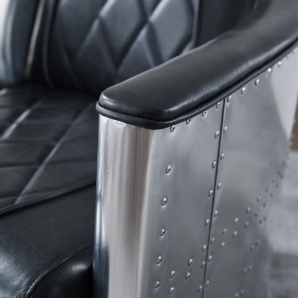 IndustrIal Retro Top Grain Leather and Aluminum Accent Chair