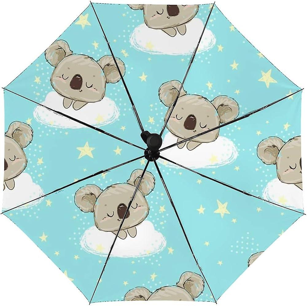 Colourlife Travel Umbrella Cute Koala Sleeping Automatic Windproof Foldable Umbrella For Sun and Rain