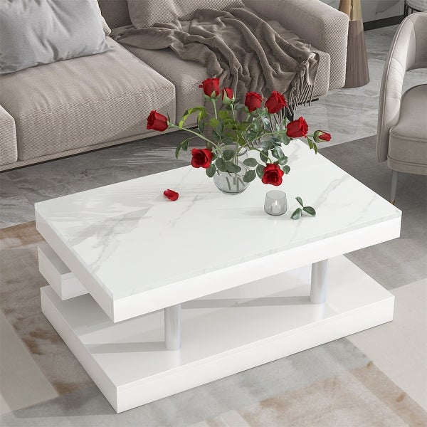 2-Tier Coffee Table with Silver Metal Legsand High-gloss UV Surface