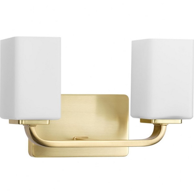 Progress Lighting Cowan 2 light Wall Light In Satin Brass With Etched Opal Glass Shade