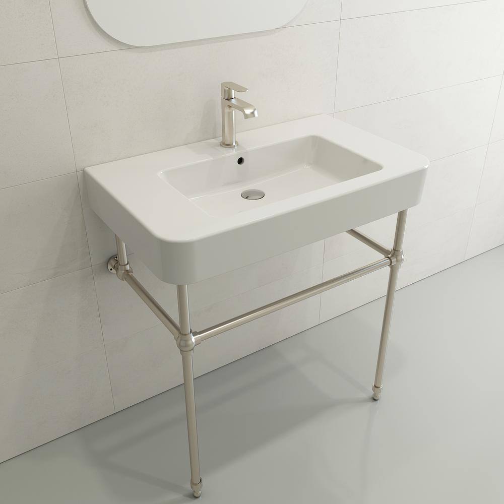 BOCCHI Parma Wall-Mounted White Fireclay Bathroom Sink 33.5 in. 1-Hole with Overflow 1124-001-0126