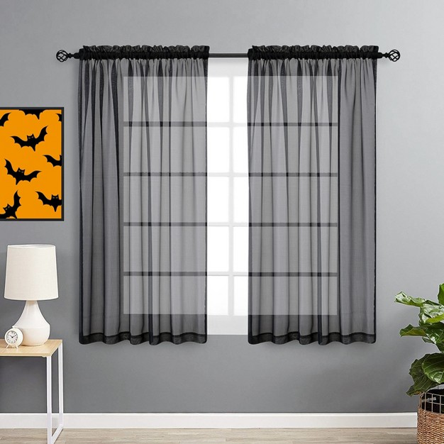 Goodgram 2 Piece Spooky Halloween Decor Ghoul Black Colored Rod Pocket Sheer Voile Window Curtains 63 In Long