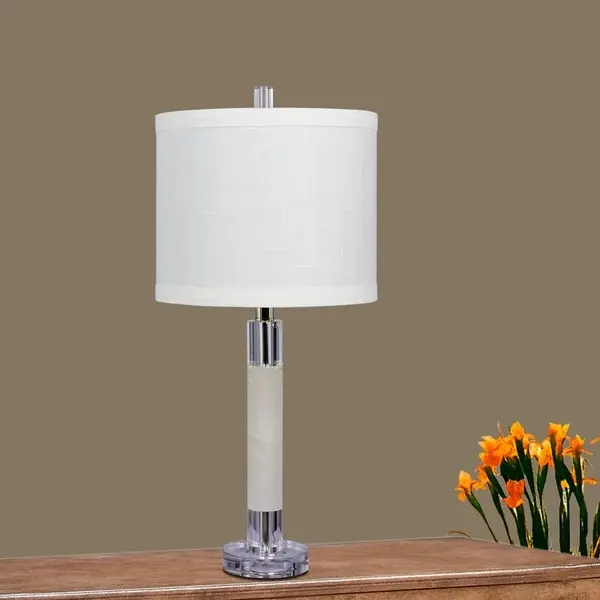 Fangio Lighting's #5151-2PK Pair of 26 in. Smooth Column Table Lamps in a Clear Crystal and Snow Marble Finish