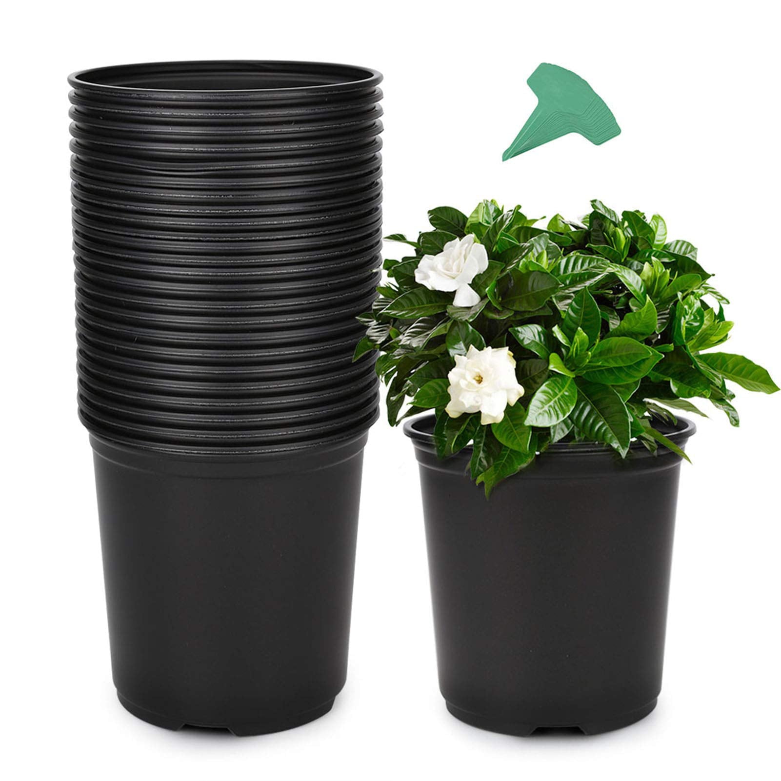 GROWNEER 48 Packs 0.7 Gallon Flexible Nursery Pot Flower Pots with 15 Pcs Plant Labels, Plastic Plant Container Perfect for Indoor Outdoor Plants, Seedlings, Vegetables, Succulents and Cuttings 2.5Qt