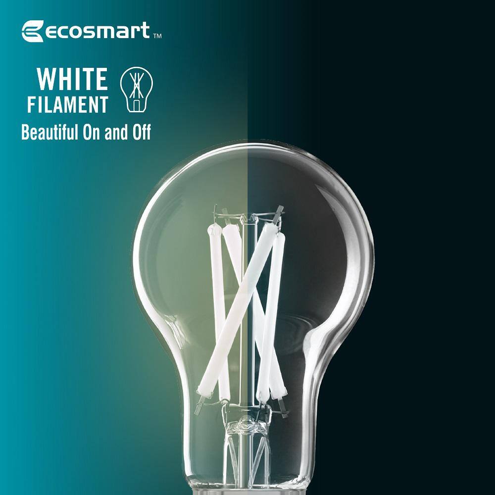 EcoSmart 60-Watt Equivalent A19 Dimmable White Filament CEC Clear Glass LED Light Bulb Daylight (2-Pack) A1960950CAWFILECP2