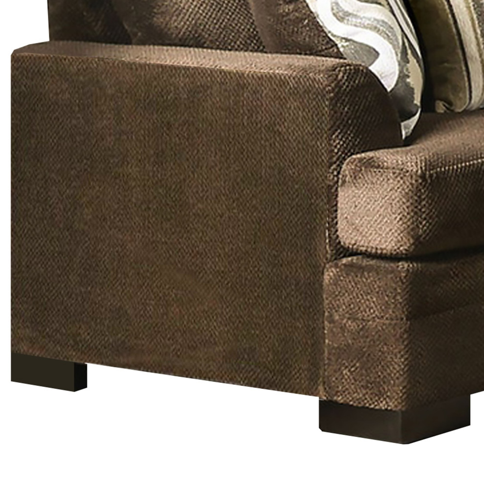 Loveseat With Fabric Upholstery And Accent Pillows  Brown   Transitional   Loveseats   by VirVentures  Houzz