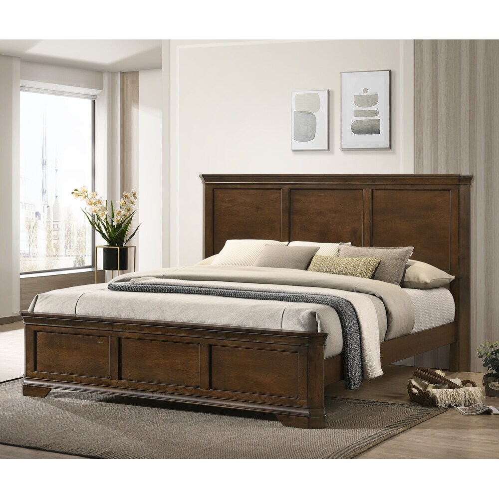 Roundhill Furniture Maderne 3 Piece Wood Bedroom Set  Panel Bed and Two Nightstands  Antique Walnut Finish