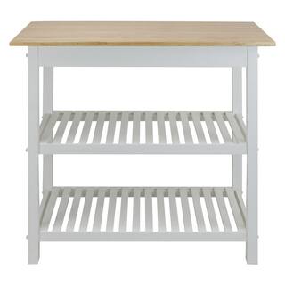 Casual Home Natural White Solid Wood Counter Top 40 in. Kitchen Island Bar Station with Drawer and Shelves 373-91