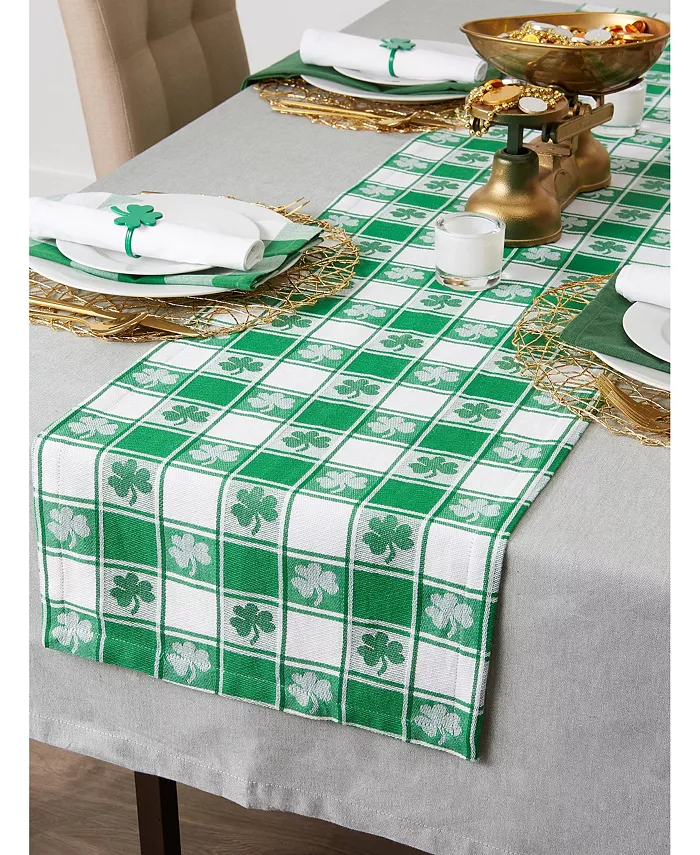 Design Imports Shamrock Woven Check Table Runner