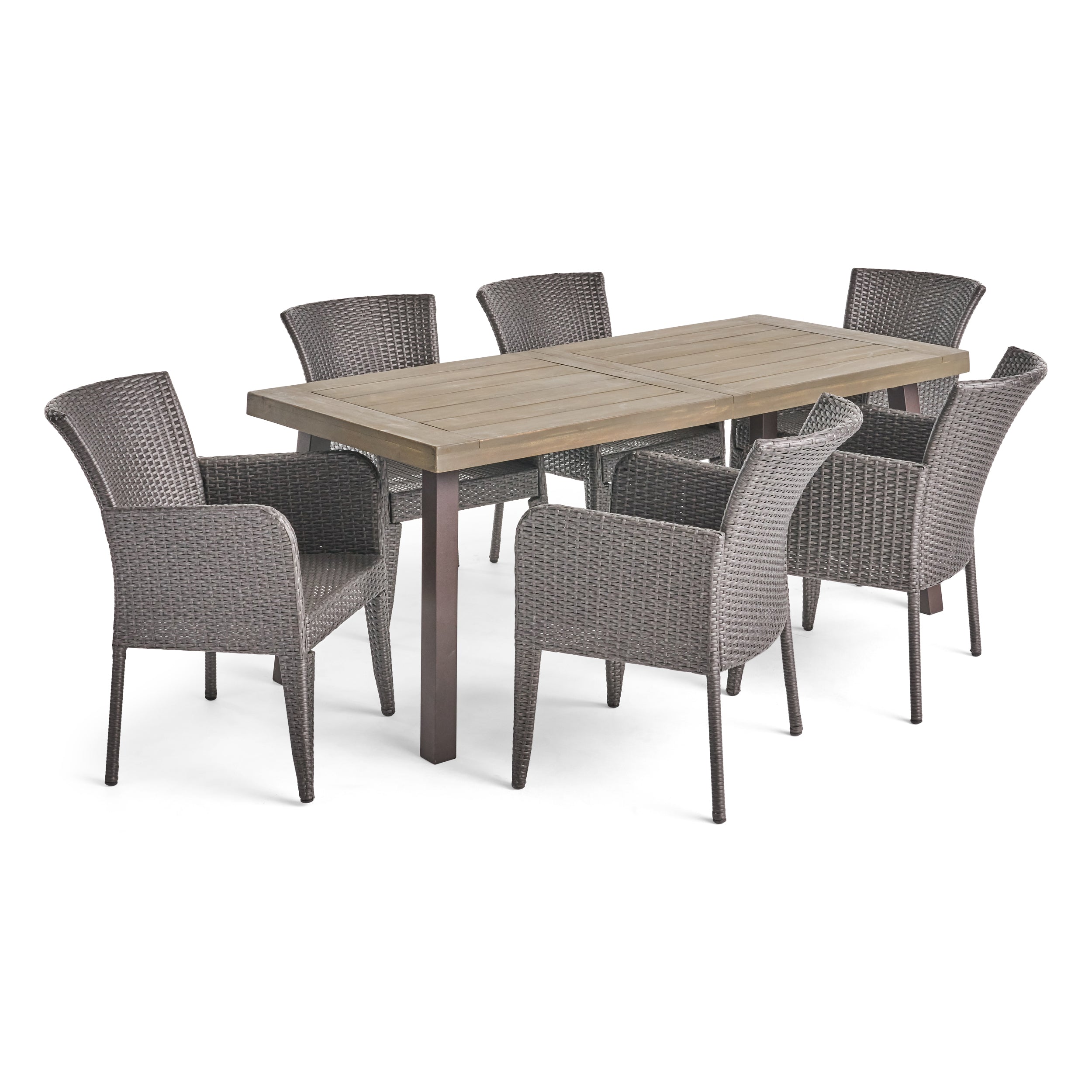 Healy Outdoor 7 Piece Wicker Dining Set, Grey