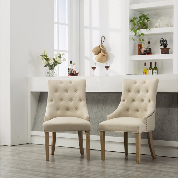 Roundhill Furniture Tufted Solid Wood Silver Nailhead Wingback Hostess Chairs (Set of 2)