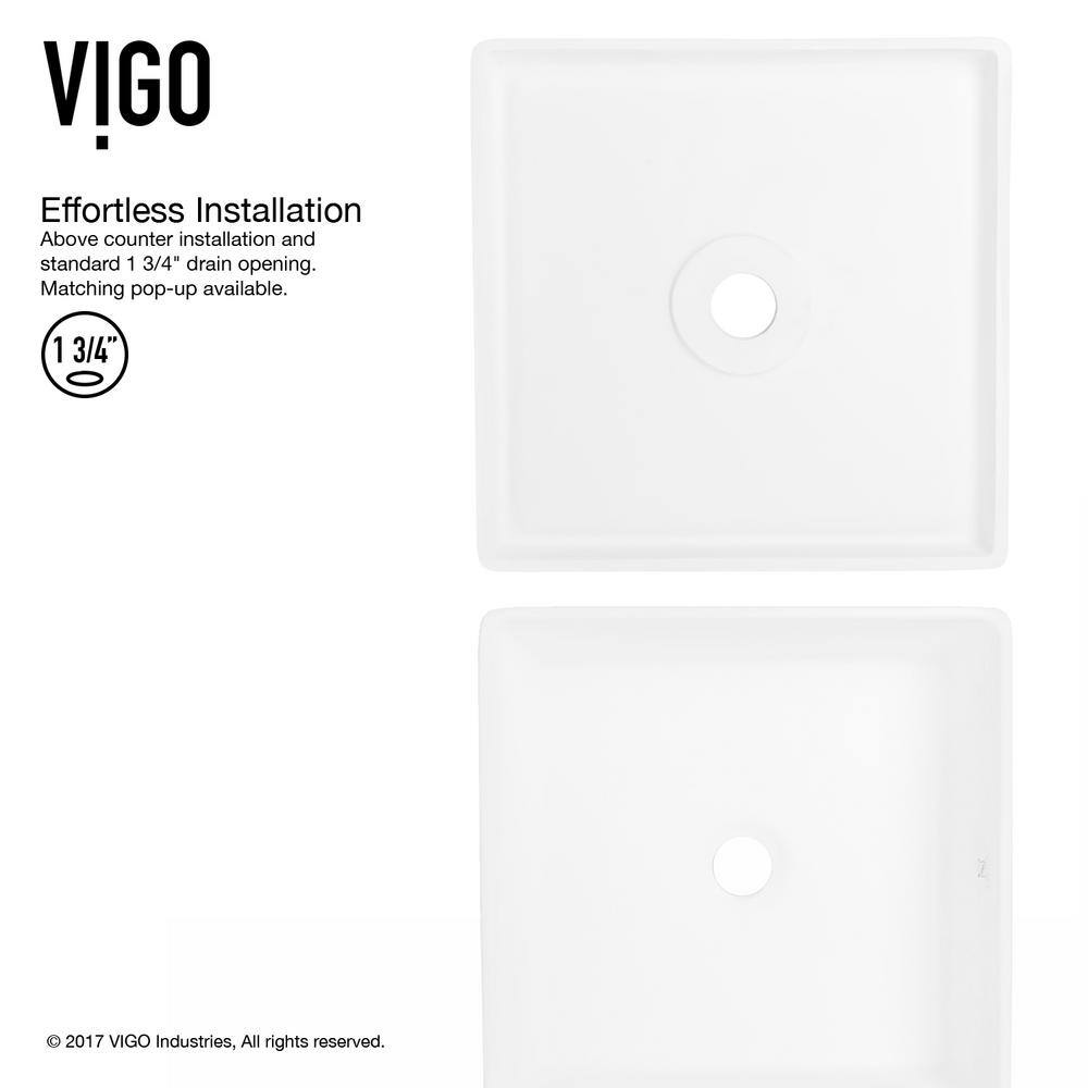 VIGO Dianthus Modern White Matte Stone 15 in. L x 15 in. W x 5 in. H Square Vessel Bathroom Sink VG04001