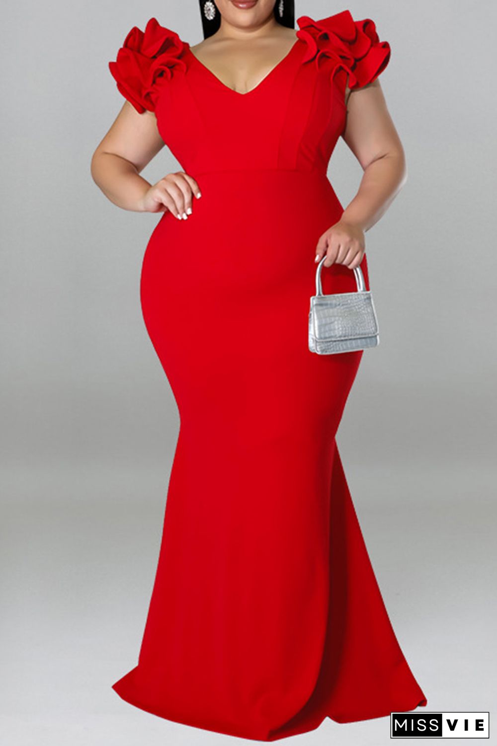 Formal Solid Patchwork Off the Shoulder Long Plus Size Dresses