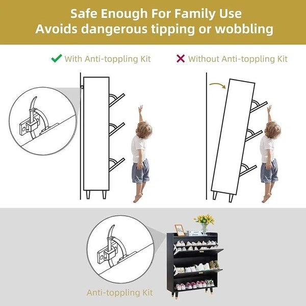 Shoe Storage Cabinet， Free Standing Tipping Bucket Shoe Rack Organizer with 2 Flip Drawers for Entryway，Bedroom，Hallway - - 37874159