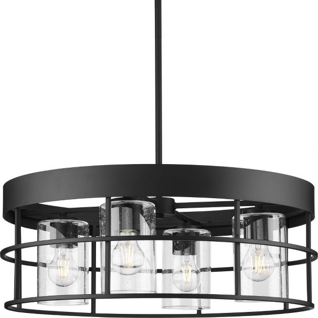 Progress Lighting Burgess Four light Chandelier Matte Black Seeded Glass Collection Burgess Material Steel Finish Color Matte Black